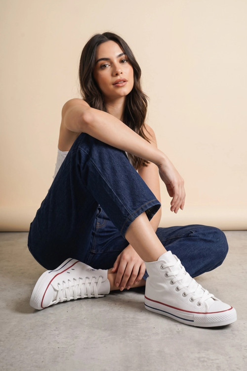Lena Beyaz Kanvas Bağcıklı Bilekli Kadın Converse