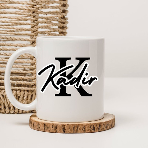 Kişiye Özel Monogram Harfli Beyaz Seramik Kupa Bardak