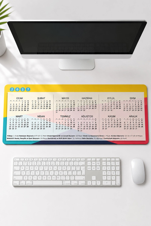 SonicTouch 2027 Takvimli Klavye Mousepad 40x90cm Dikişsiz Pürüzsüz Sıvı Geçirmez Yüzey Kaymaz Taban