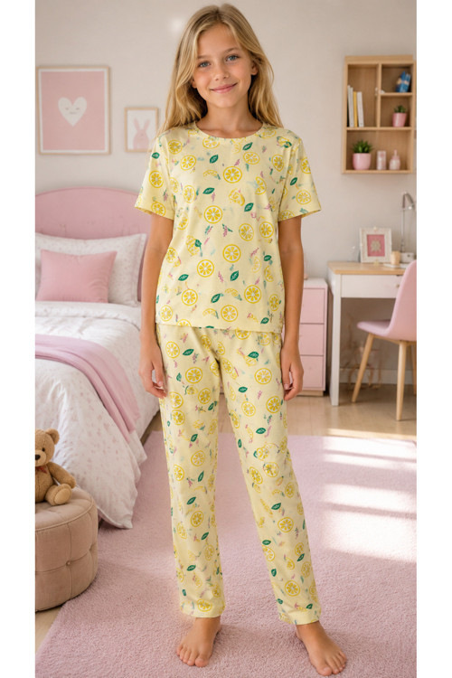 Kız Çocuk Limon Desenli Kısa Kollu Pijama Takımı