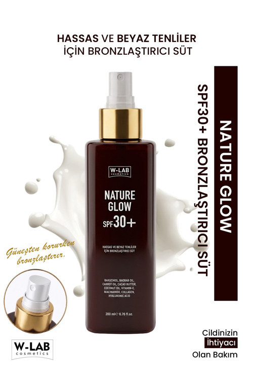 Nature Glow SPF30+ Hassas Ve Beyaz Ten İçin Bronzlaştırıcı Süt 200 Ml