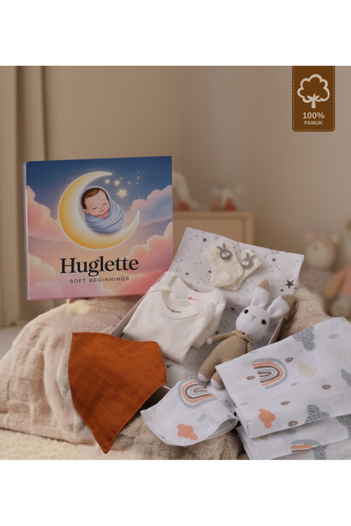Nova - Premium Yenidoğan Unisex Bebek Seti – Amigurumi + Müslin Örtü + 2’li Zıbın – Baby Box