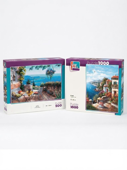 Yamaç Evleri ve Limana Karşı İkili Set - 1000 + 500 Parça İkili Puzzle Seti