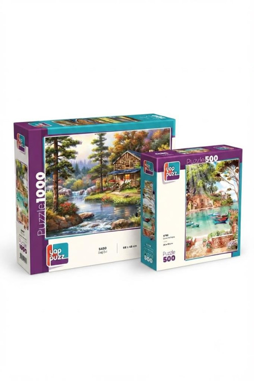 Dağ Evi ve Güne Merhaba İkili Set - 1000 + 500 Parça İkili Puzzle Seti
