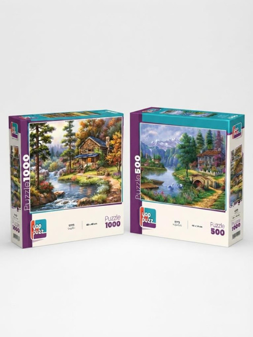 Dağ Evi ve Kuğu Gölü İkili Set - 1000 + 500 Parça İkili Puzzle Seti