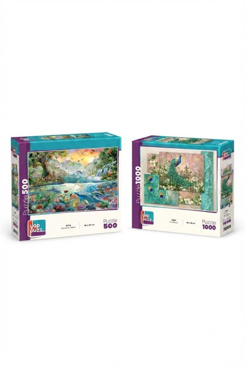 Mavi Mucize ve Hayvanlar Alemi İkili Set - 1000 + 500 Parça İkili Puzzle Seti