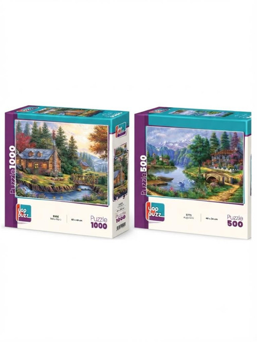 Tahta Köprü ve Kuğu Gölü İkili Set - 1000 + 500 Parça İkili Puzzle Seti