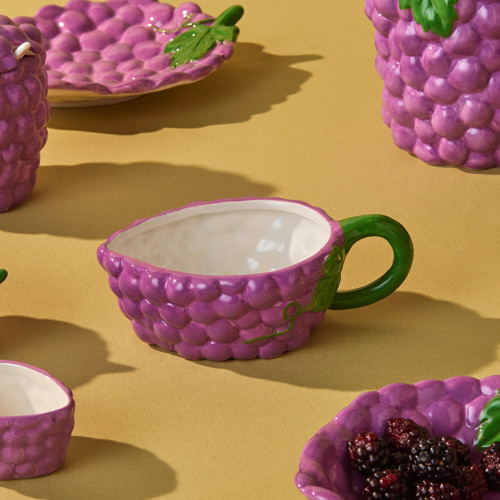 Grape Üzüm Desenli Kulplu Kase 17 cm