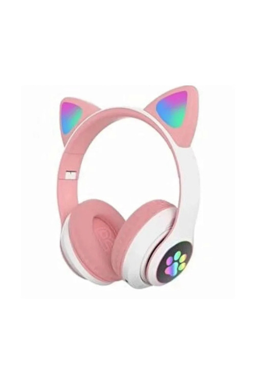 FİOPLUS Pembe Renkli Kablosuz Bluetooth 5.0 Led Işıklı Kulaklık, Şık ve Hediye