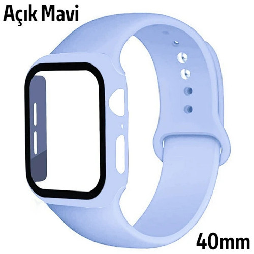 ALLY Apple Watch 4-5-6 40mm Silikon Kordon Kayış ve Ekran Koruyucu Kılıf-(5775)