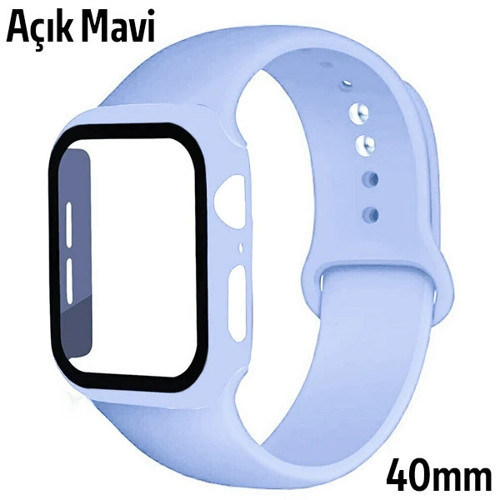 ALLY Apple Watch 4-5-6 40mm Silikon Kordon Kayış ve Ekran Koruyucu Kılıf-(5775)