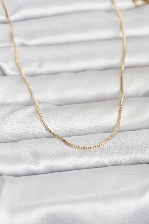 CM 14K Gold Renk İnce Kare Zincirli Model 60 cm Kadın Kolye 5886
