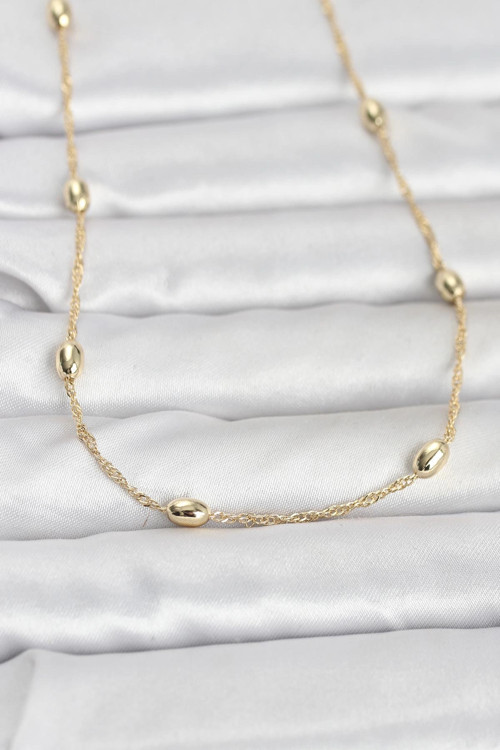 CM 14K Gold Renk Topçuklu Burgu Zincir Model 60 cm Kadın Kolye 5886