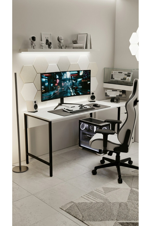 Nexus Oyuncu Masası 60X140 Cm Beyaz Renk Bilgisayar Masası Gamer Masası Gaming Masa
