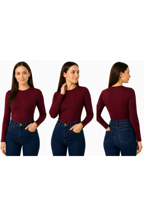 Body Bisiklet Yaka Uzun Kol Örme Kumaş Viskon Kadın Body