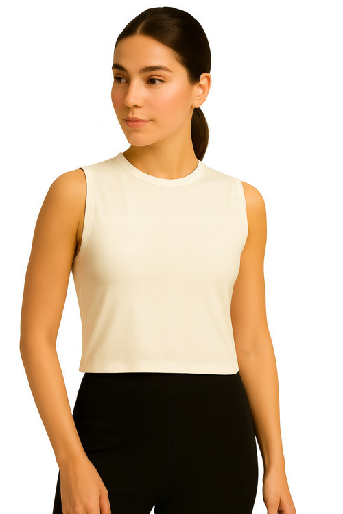 Body Bisiklet Yaka Sıfır Kol Crop %95 Viskon Ring Örme Kumaş Body