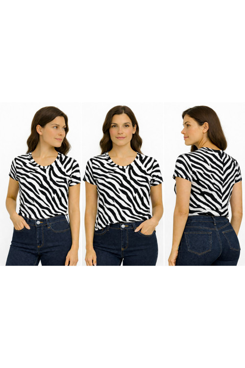 Body Bisiklet Yaka Kısa Kol Viskon Örme Kumaş Body Zebra Desen