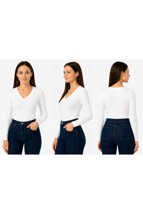 Body V Yaka Uzun Kol Viskon Örme Kumaş Kadın Body
