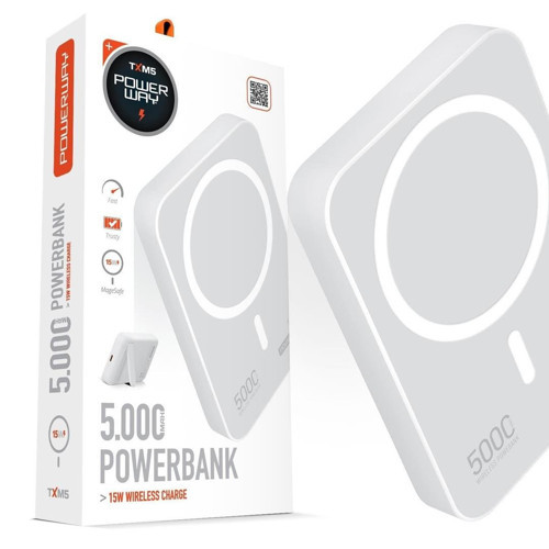 5.000mAh PD15W Magsafe Kablosuz Wireless Taşınabilir Şarj Cihazı Beyaz Powerbank TXM5