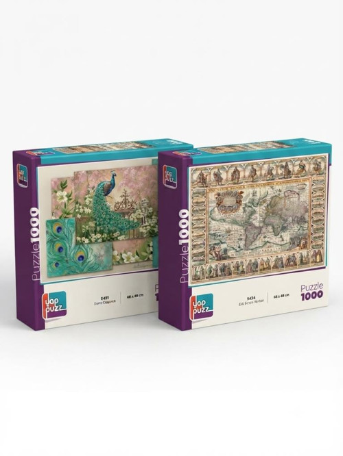 Mavi Mucize ve Eski Dünya Haritası İkili Set - 2 x 1000 Parça Manzara İkili Puzzle Seti