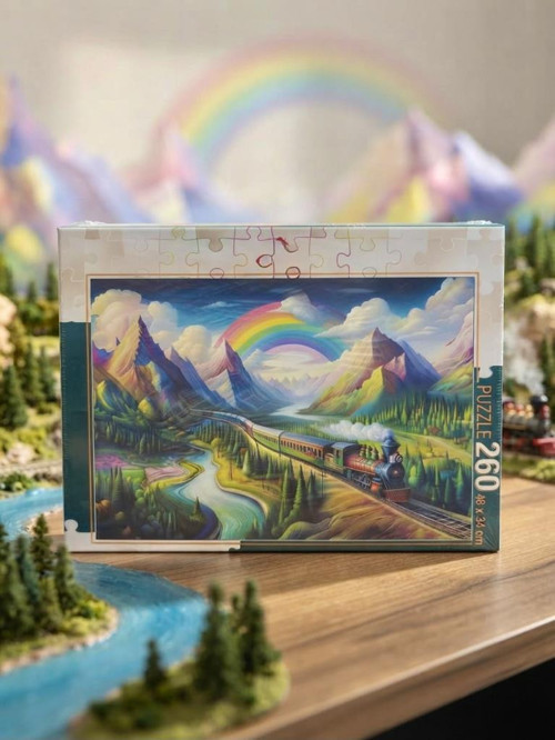 260 Parça Renkli Tren ve Dağ Manzaralı 48 x 34 CM Boyutunda Puzzle – Keyifli Hobi Deneyimi
