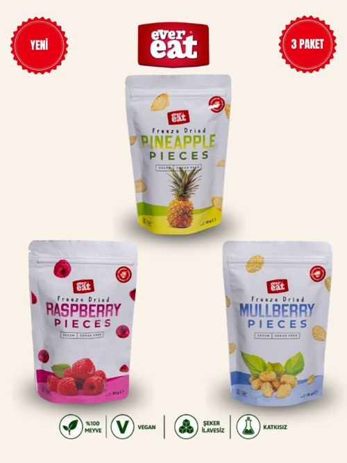 Ananas-Frambuaz-Dut Freeze Dry Meyve Cipsi 3'lü Paket Gurme Atıştırmalık