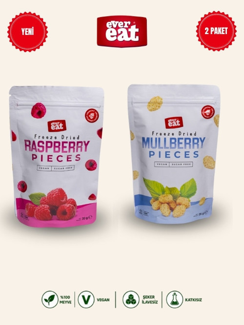 Frambuaz-Dut Freeze Dry Meyve Cipsi 2'li Paket Doğal Atıştırmalık Seti