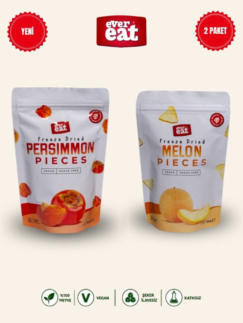 Cennet Hurması-Kavun Freeze Dry Meyve Cipsi 2'li Paket Doğal Atıştırmalık