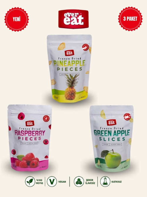 Ananas-Frambuaz-Elma Freeze Dry Meyve Cipsi 3'lü Paket Gurme Atıştırmalık