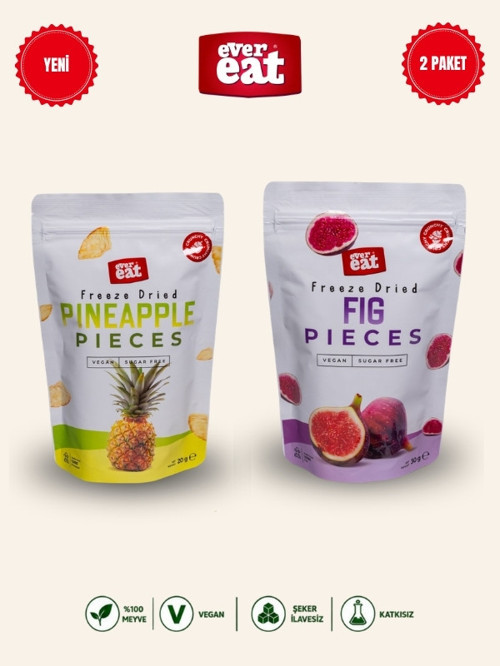 Ananas-İncir Freeze Dry Meyve Cipsi 2'li Paket Doğal Atıştırmalık Seti