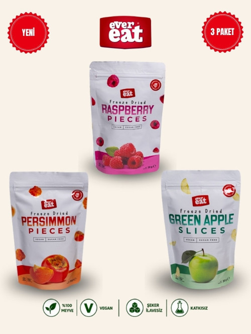 Frambuaz-Cennet Hurması-Elma Freeze Dry Meyve Cipsi 3'lü Paket Doğal Atıştırmalık