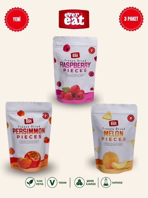 Frambuaz-Cennet Hurması-Kavun Freeze Dry Meyve Cipsi 3'lü Paket Doğal Atıştırmalık