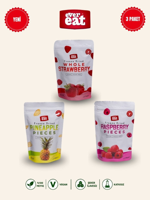 Çilek-Ananas-Frambuaz Freeze Dry Meyve Cipsi 3'lü Paket Gurme Atıştırmalık