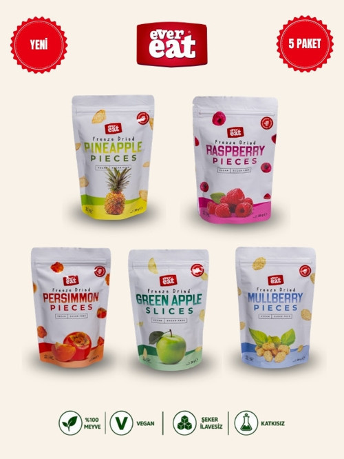 5'li Çıtır Meyve Cipsi Seti Freeze Dry Ananas Frambuaz Hurma Elma Dut Atıştırmalık