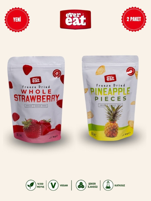 Çilek Ananas Freeze Dry Meyve Cipsi 2'li Paket Doğal Sağlıklı Atıştırmalık