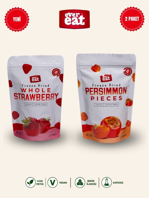 Çilek-Hurma Freeze Dry Meyve Cipsi 2'li Paket Doğal Sağlıklı Atıştırmalık