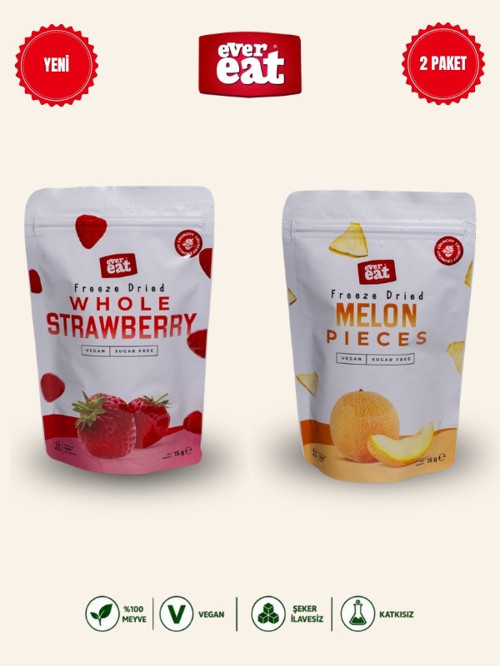 Çilek-Kavun Freeze Dry Meyve Cipsi 2'li Paket Doğal Sağlıklı Atıştırmalık