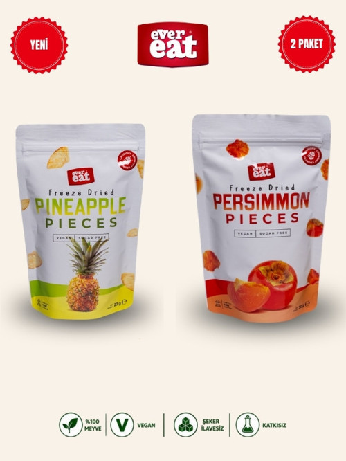Ananas-Cenent Hurması Freeze Dry Meyve Cipsi 2'li Paket Doğal Sağlıklı Atıştırmalık