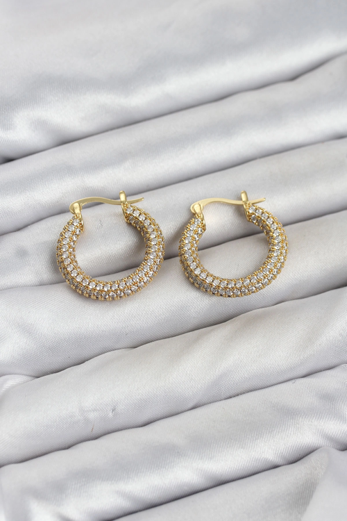 zentya4516 Mey İthalat® Gold Renk Full Zirkon Taşlı Halka Kadın Küpe zd4526