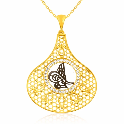 Gümüş Gold Tuğra Bayan Kolye