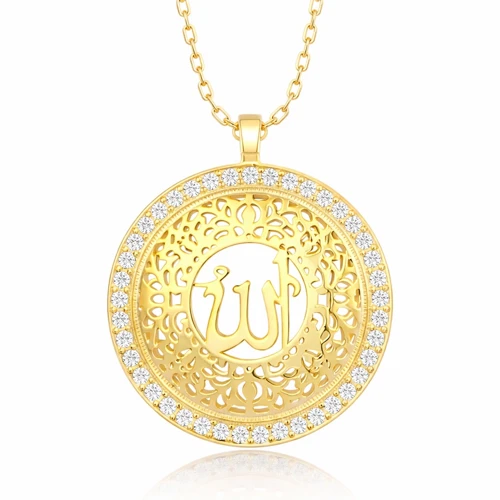 Gümüş Gold Allah Yazılı Kadın Kolye