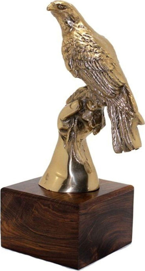 Ağaç Kaideli Pirinç Metal Şahin Figürü 31Cm