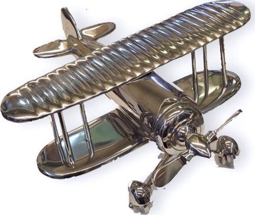 Büyük Çift Kanatlı Metal Pervaneli Uçak Figür 32X40 cm