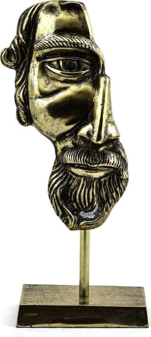 Eskitme Antik Sarı Metal Insan Yüzü Figür 41Cm