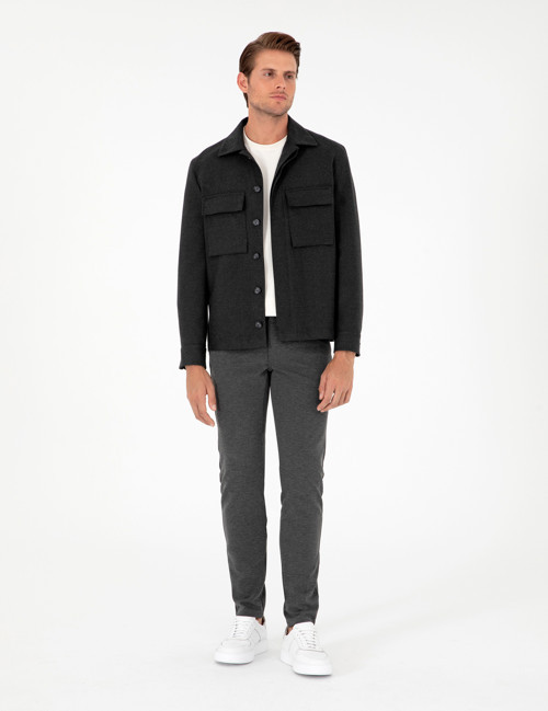Antrasit Slim Fit Kanvas Pantolon 50295933-VR006