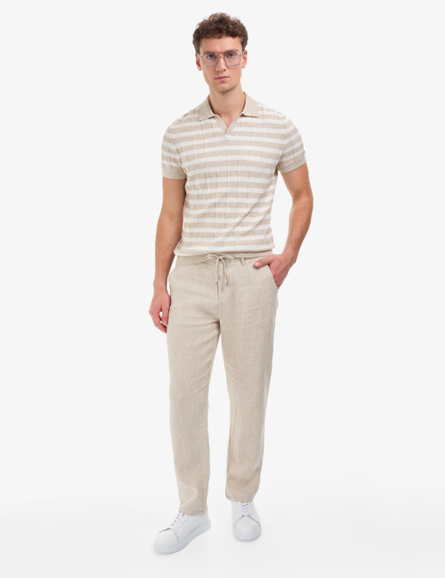 Bej Regular Fit %100 Keten Kanvas Pantolon 50322121-VR011