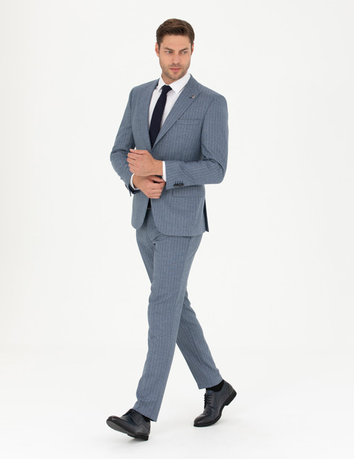 Koyu Mavi Ex. Slim Fit Çizgili Takım Elbise 50274388-VR032