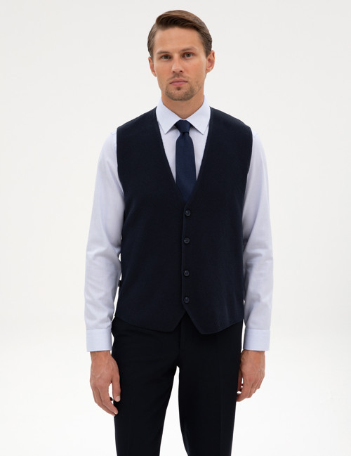 Lacivert Slim Fit V Yaka Triko Yelek 50317313-VR033