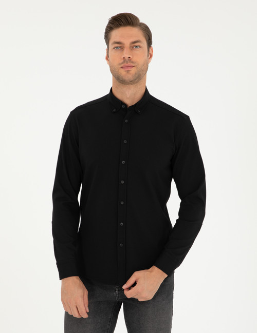 Siyah Slim Fit Uzun Kollu Gömlek 50292079-VR046