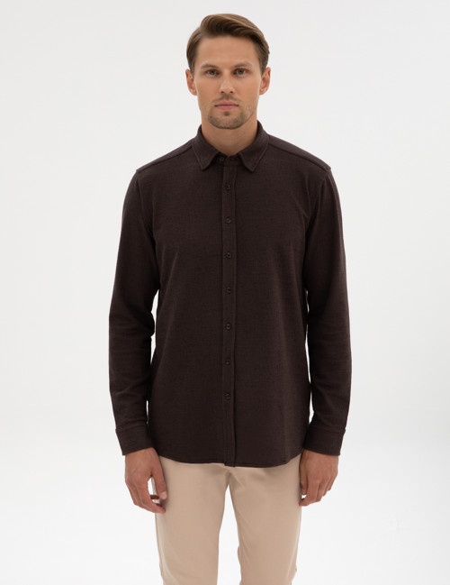 Koyu Kahverengi Regular Fit Örme Gömlek 50311692-VR084